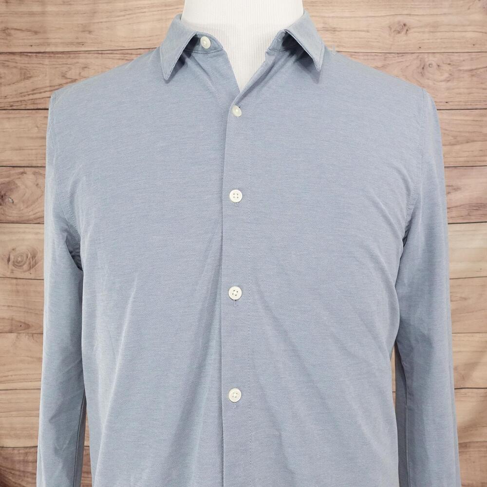 True Classic Shirt Mens M Blue Solid Long Sleeve Button-Up Stretch Jersey